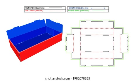 Tray box, four side rollover box, Corrugated shipping box, die line tamplate and 3d box, color changable and editable