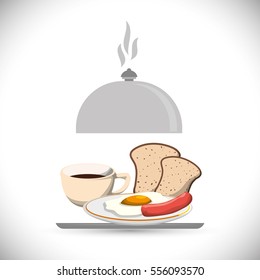 tray breakfast meal coffee fried egg sausage bread vector illustration eps 10