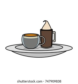 tray with coffee drinks icon over white background vector illustration