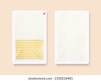 Tray container mockup with sliced cheese. Vector illustration. Ready for use in your design. EPS10.	