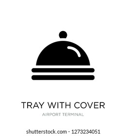 tray with cover icon vector on white background, tray with cover trendy filled icons from Airport terminal collection, tray with cover simple element illustration