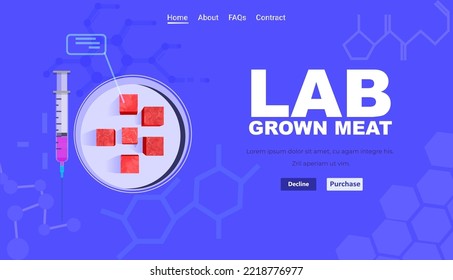tray with cultured red raw meat made from animal cells artificial lab grown meat production concept