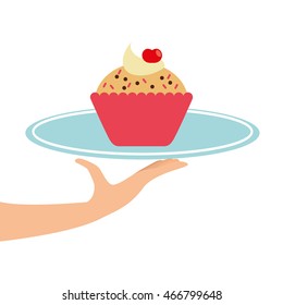 tray of cupcakes, fresh bakery products, vector illustration