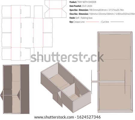 TRAY WITH DIVIDER Box template die cut vector