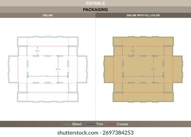 Tray with double walls and locks dieline designed through technical vector mapping ensuring printing clarity packaging strength lock die line fold maintains edge security and shape