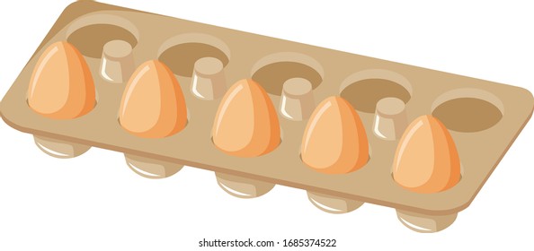 Bandeja con cinco huevos en la ilustración de fondo blanco