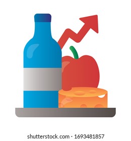 tray with food and arrow up infographic degradient style vector illustration design
