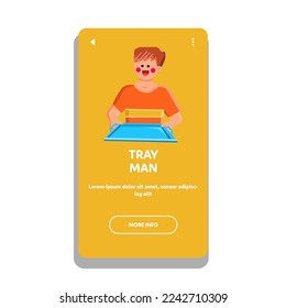 tray food man vector. restaurant person, waiter plate, dinner hand, dish service tray food man web flat cartoon illustration