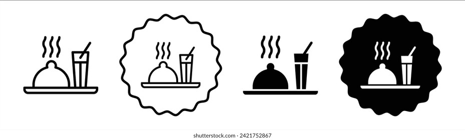 Tray of Food set in black and white color. Tray of Food simple flat icon vector