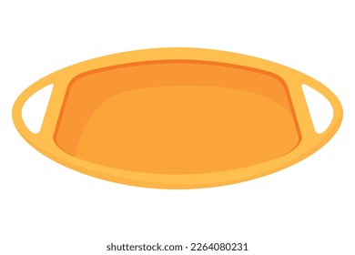 Tray for food, vector cartoon icon. Restaurant platter isolated on white ackground. Symbol carrying food and serving in fast food establishments and cafeterias. Kitchenware concept