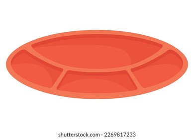 Tray for food, vector cartoon icon. Restaurant platter isolated on white ackground. Symbol carrying food and serving in fast food establishments and cafeterias. Kitchenware concept