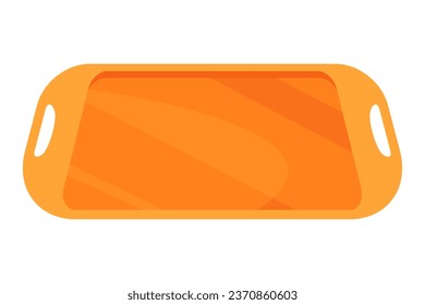 Tray for food, vector cartoon icon. Restaurant platter isolated on white ackground. Symbol carrying food and serving in fast food establishments and cafeterias. Kitchenware concept