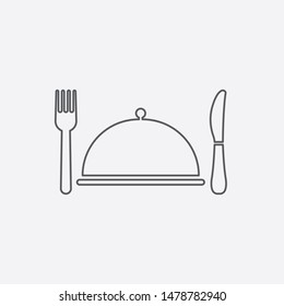 Tray, fork and spoon icon isolated on gray background. Restaurant symbol modern, simple, vector, icon for website design, mobile app, ui. Vector Illustration