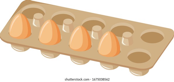 Tray with four eggs on white background illustration
