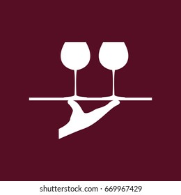 Tray with glasses of wine. Vector illustration.