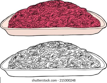 Tray of ground beef in color and black outline