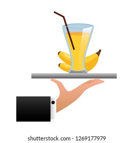 tray hand banana juice cup with straw