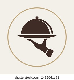 Tray in hand trendy useful icon abstract vector colorful art illustration background design