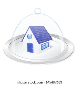 Tray with house. Vector illustration