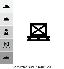 Tray icon. collection of 6 tray filled icons such as dish, cargo on palette. editable tray icons for web and mobile.
