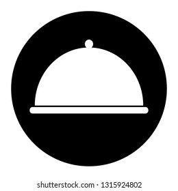 Tray icon vector on black circle. White background