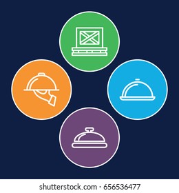 Tray icons set. set of 4 tray outline icons such as dish, cargo on palette