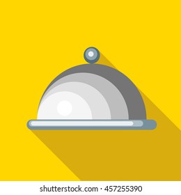 Tray with lid icon in flat style with long shadow. Dishes symbol