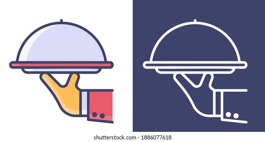 Tray on the hand Filled Line and Outline for your website design, icon, logo, app. Vector Premium EPS10