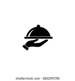 Bandeja en el icono de mano Vector. Símbolo de restaurante