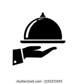 Tray on the hand icon Vector Illustration on the white background.