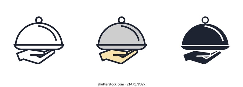 Tray on the hand. restaurant icon symbol template for graphic and web design collection logo vector illustration