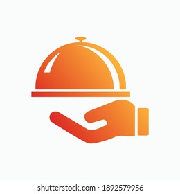 tray platters with hand icon vector illustration template