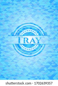 Tray realistic light blue emblem. Mosaic background. 