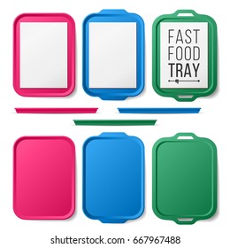 Tray Salver Set Vector. Empty Plastic Rectangular Tray Salver. Top View. Tray Isolated On White