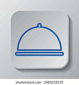 Tray simple icon vector. Flat design. Paper cut design. Cutted blue symbol with shadow. Gray badge button, gray background.ai