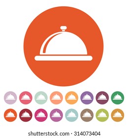 The tray station icon. Breakfast and lunch, dinner, restaurant symbol. Flat Vector illustration. Button Set