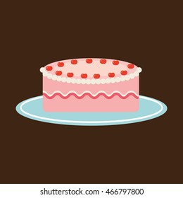 tray of Strawberry cake, fresh bakery products, vector illustration