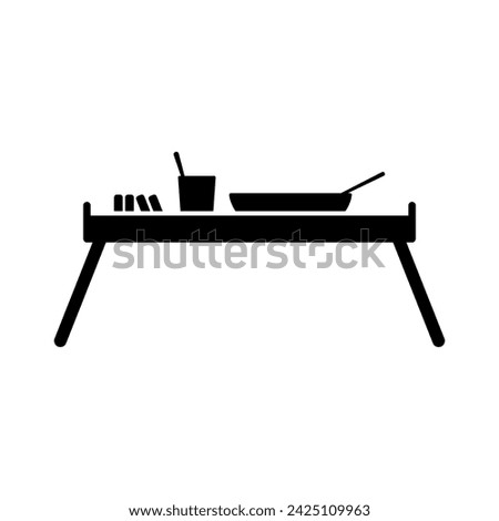 Tray table for food icon. Black silhouette. Front side view. Vector simple flat graphic illustration. Isolated object on a white background. Isolate.