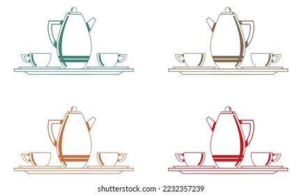 Tray With Teapot And Cups Vector Illustration
