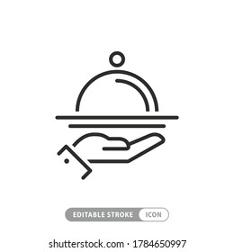Tray In Waiter Hand Icon Vector. Simple Waiter Sign. EPS 10