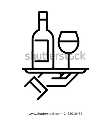 Tray with wine icon. Simple line icon. Isolate on white background.