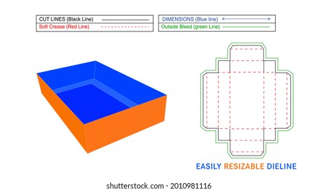 Caja de bandeja, ensamblar fácilmente la plantilla de línea modificable del cuadro de bandeja estándar y el archivo vectorial 3D