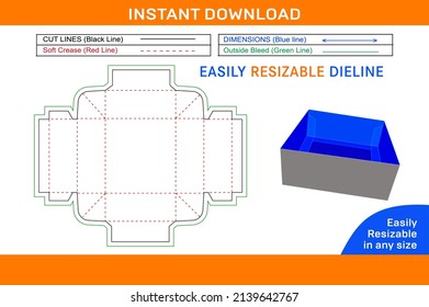Trays Box, Standard tray box with reinforcing tabs dieline template and 3D box design