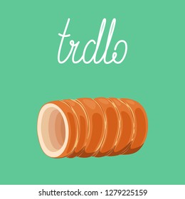 Trdelnik - traditional european spit cake (trdlo, kurtoskalacs, baumkuchen). European street food. Vector hand drawn illustration.