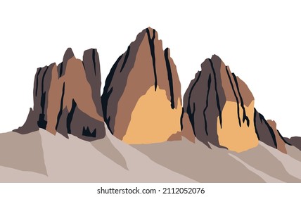 Tre cime di Lavaredo, Drei Zinnen, Sextener Dolomiten o Dolomiti di Sesto, Dolomitas Mountais, Italia, logotipo de ilustración vectorial