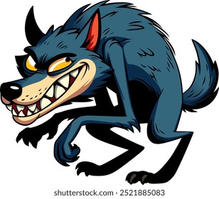 treacherous evil gray wolf smiling, vector drawing