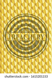 Treachery gold badge. Scales pattern. Vector Illustration. Detailed.