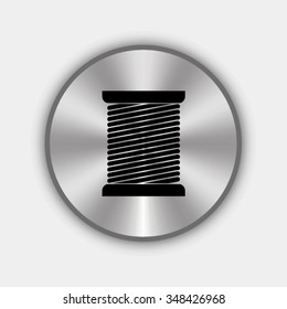 Tread spool vector icon on round metallic button