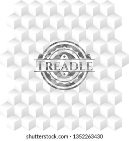 Treadle grey badge with geometric cube white background