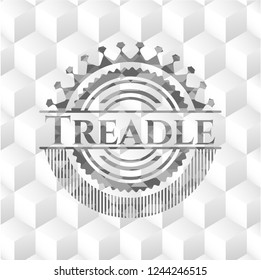 Treadle realistic grey emblem with cube white background